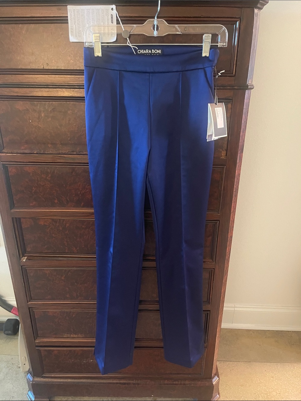 Chiara Boni Cobalt Blue cropped  Leg satin Dress Pants petite